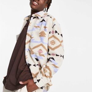 ASOS DESIGN 90s oversized aztec print jacket in borg